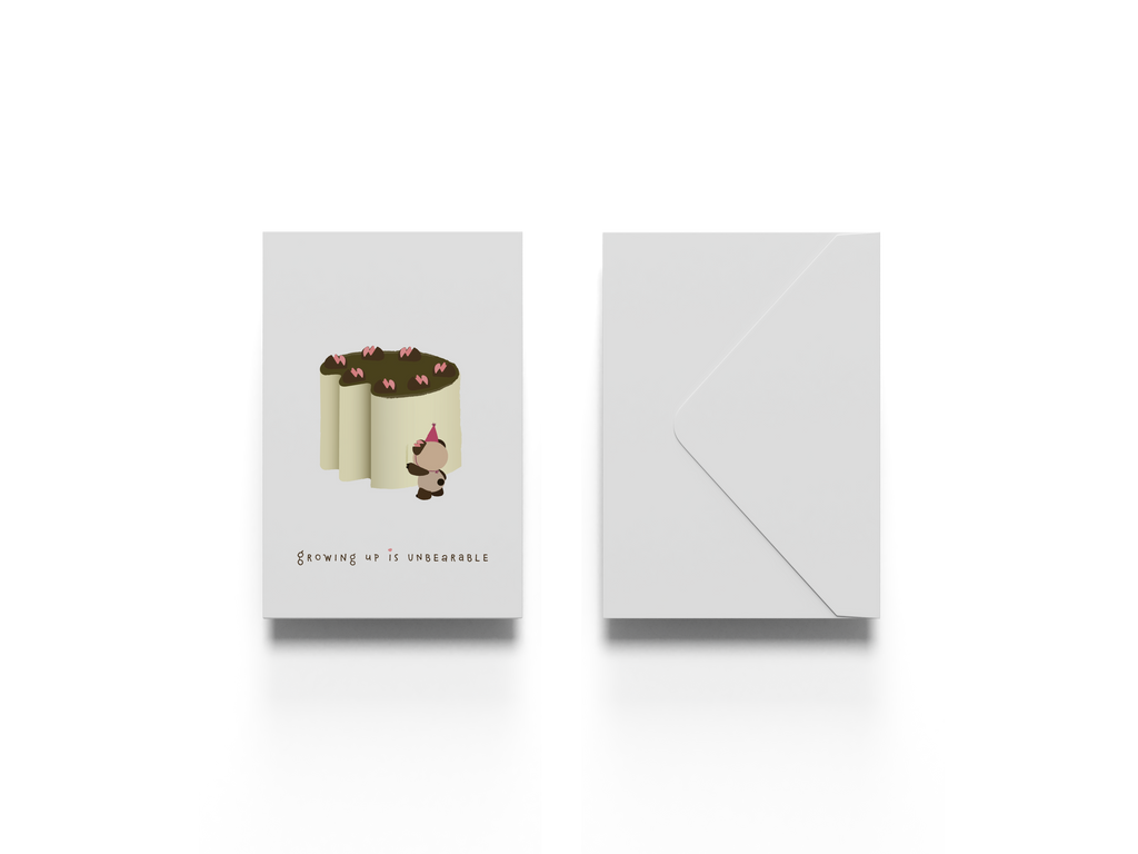 Birthday greeting card with a cake illustration and envelope on a white background