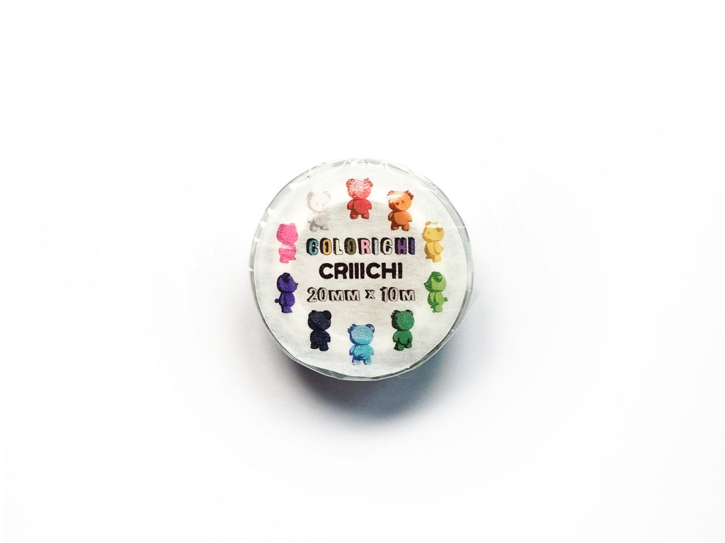Packaging of the washi masking tape with colorful bear illustrations and text on a white background