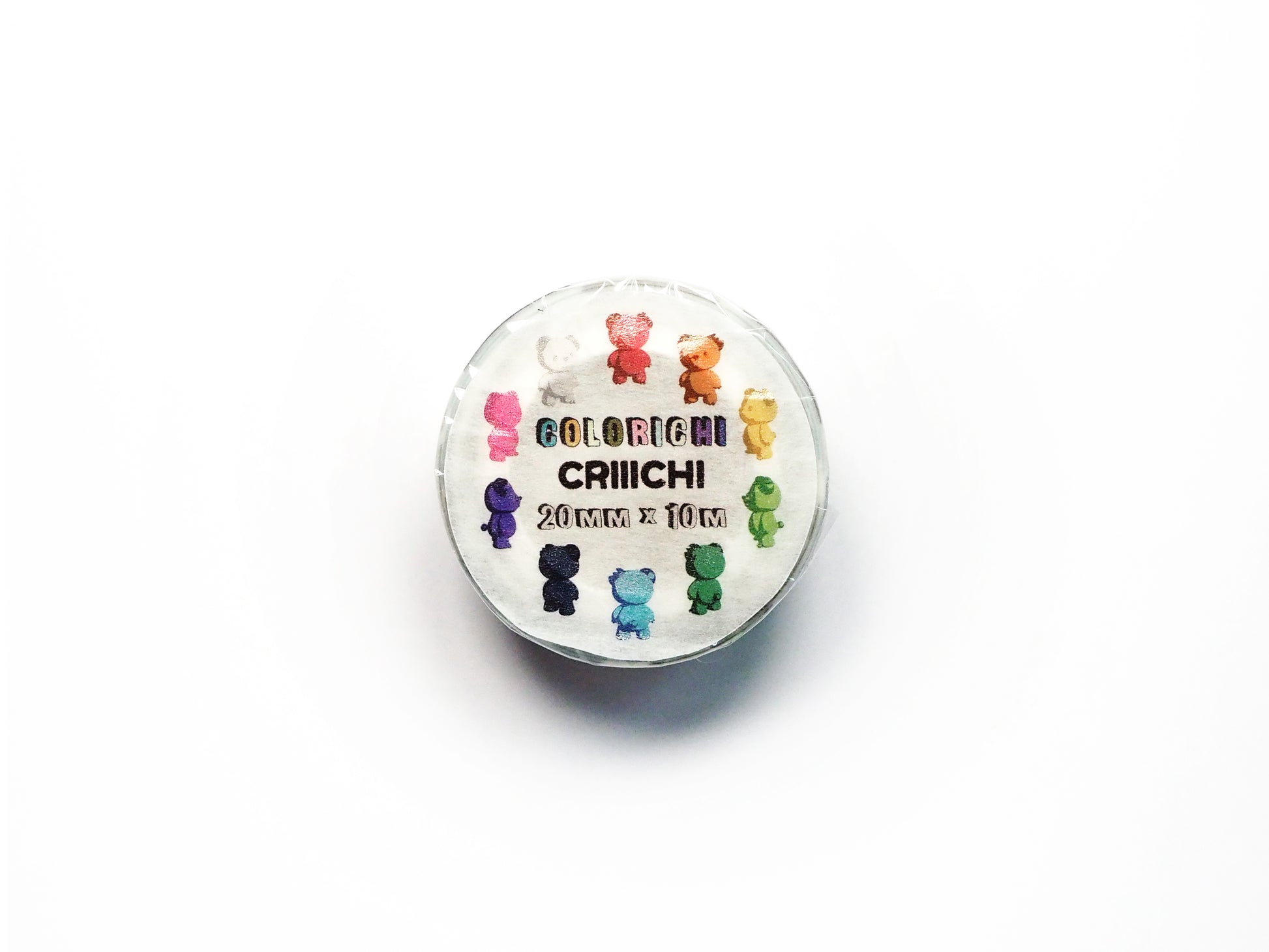 Packaging of the washi masking tape with colorful bear illustrations and text on a white background