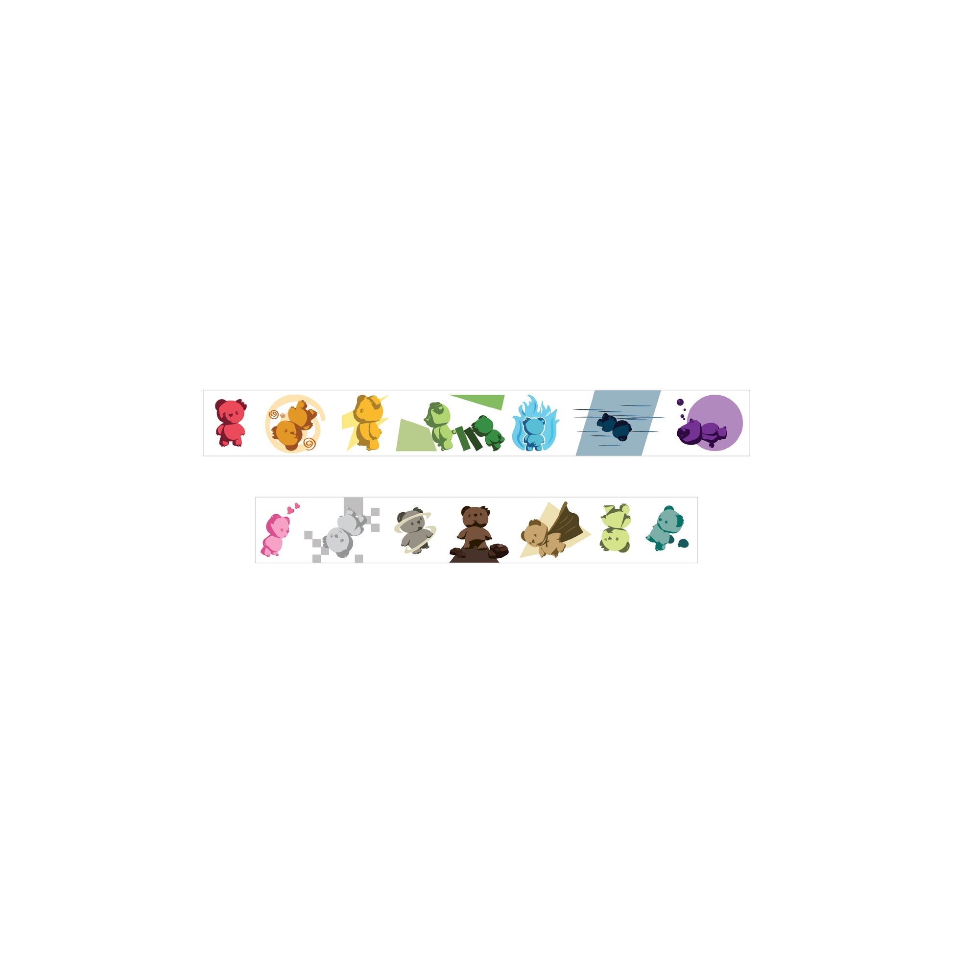 Colorful washi masking tape printed with bear figurine design
