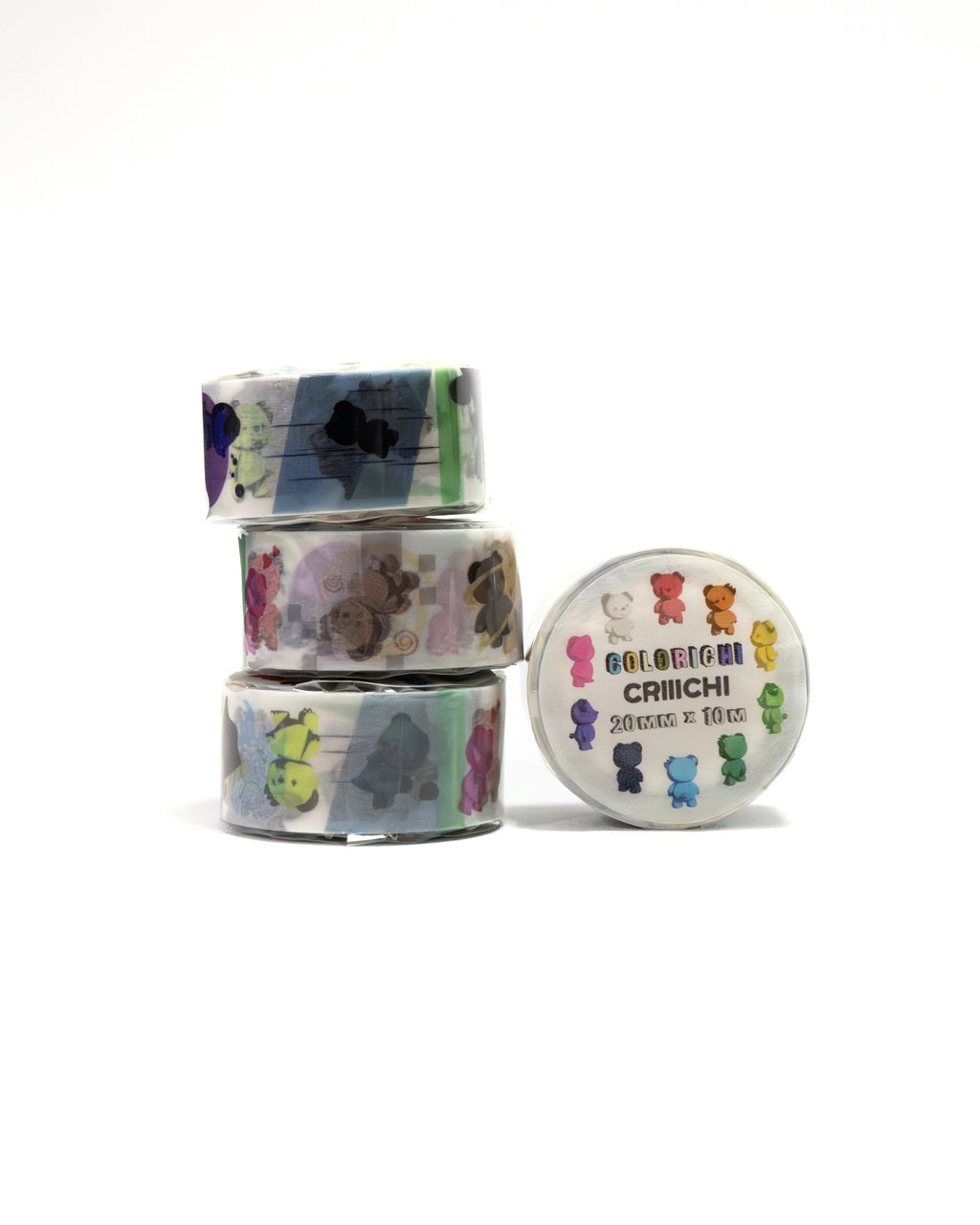 Four rolls of decorative tape with cartoon character designs on a white background